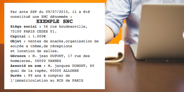annonce legale snc